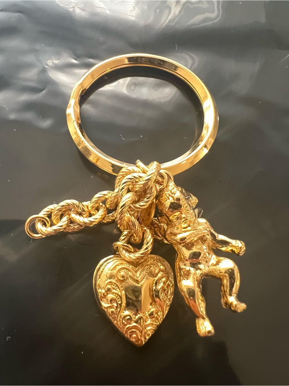 Kirks Folly Gold-Tone Heart & Charm Keyring signature charm